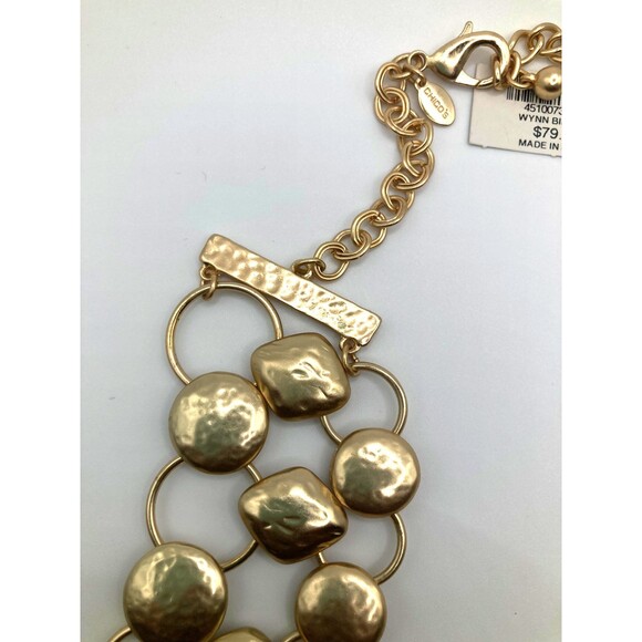 CHICO'S Classic Gold Tone Hammered Circles & Diamonds 16" Bib Statement Necklace - Picture 3 of 6